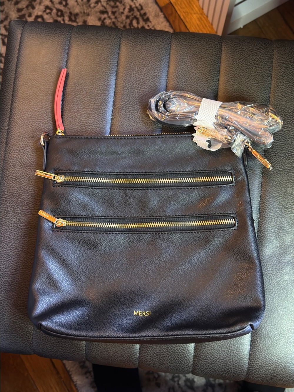 MERSI "Maddie" Multi-Zipper Vegan Leather Crossbody Bag